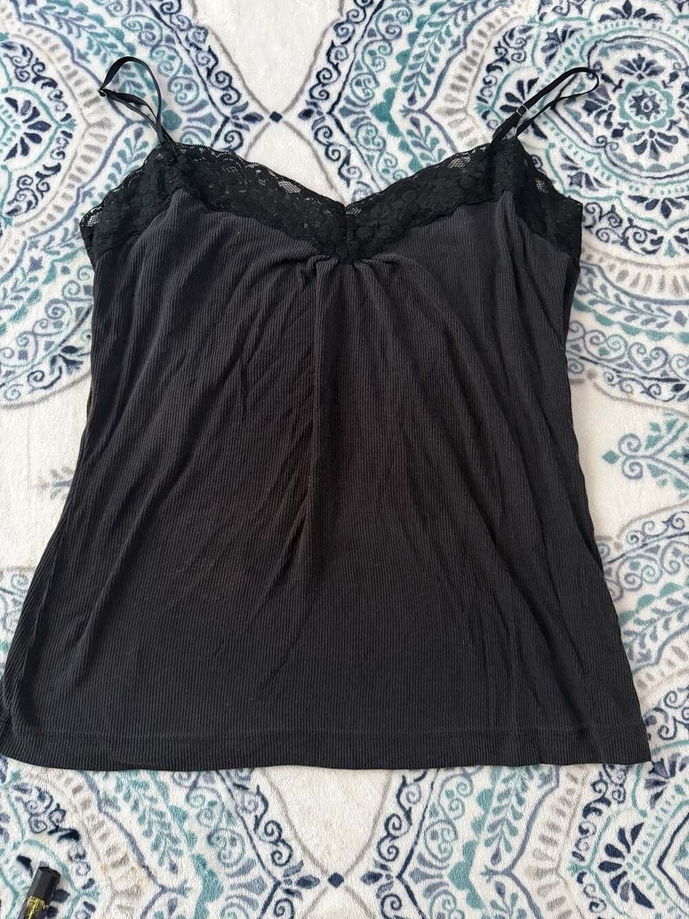 Worthington Stretch Black Lace Trim Cami Top Size XL